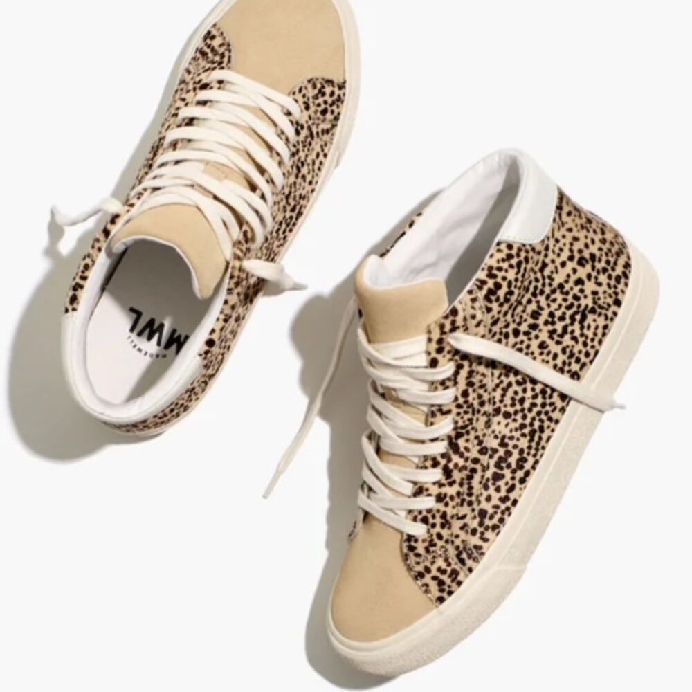 Madewell MWL Sidewalk High-Top Sneakers Leopard Calf Hair Size 8.5M
